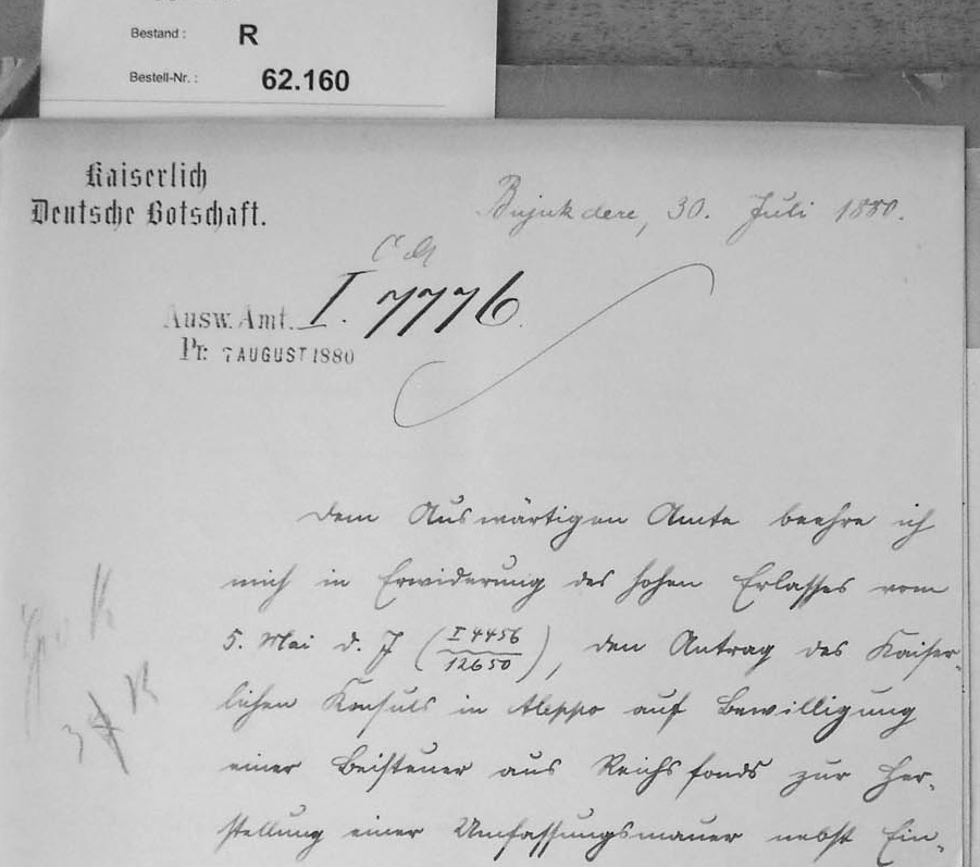 Figure 10: AA R26160, an Auswärtiges Amt, Bujukdere, 30 Juli 1880