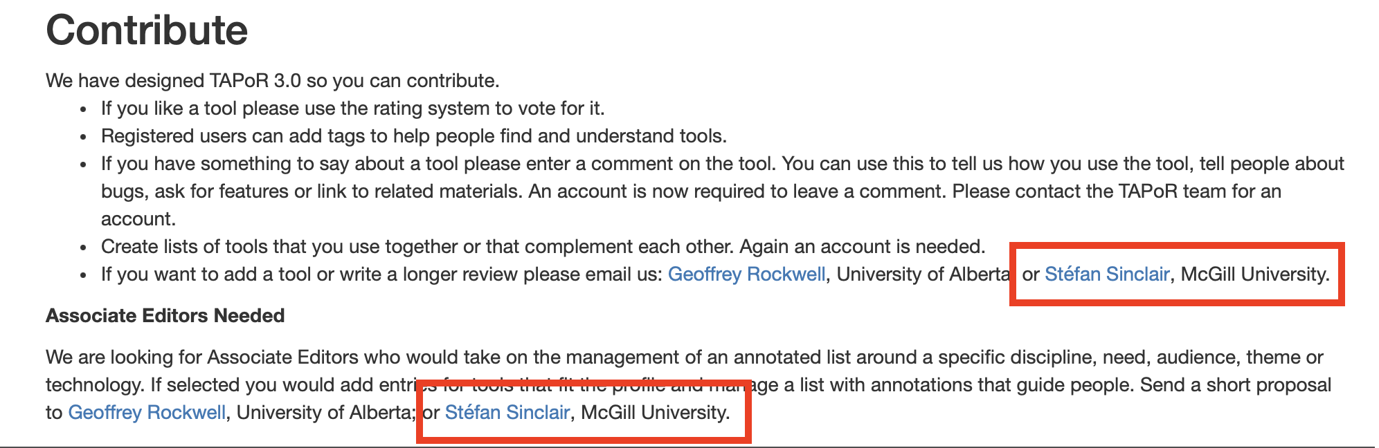 TAPoR asking you to send the late Stéfan Sinclair an email