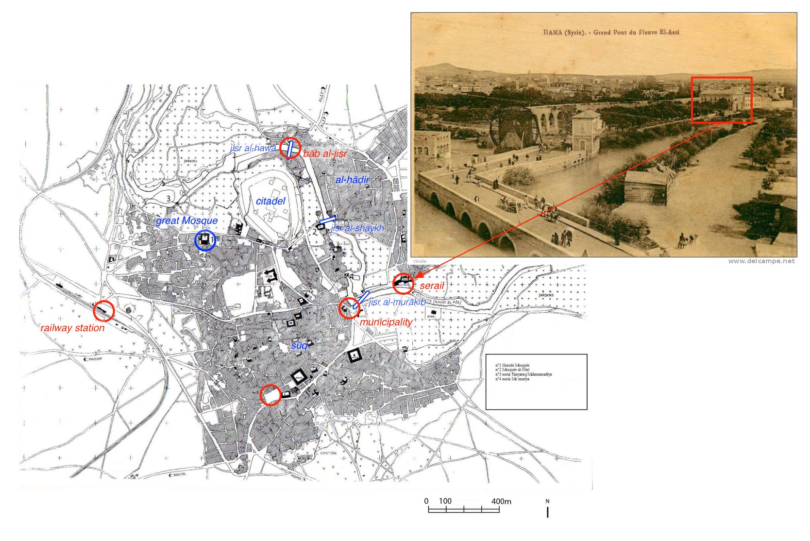 Map: Pentz, Peter. The Medieval Citadel and Its Architecture. Hama: fouilles et recherches de la fondation Carlsberg 1931-1938 IV/1. København: Nationalmuseet, 1998